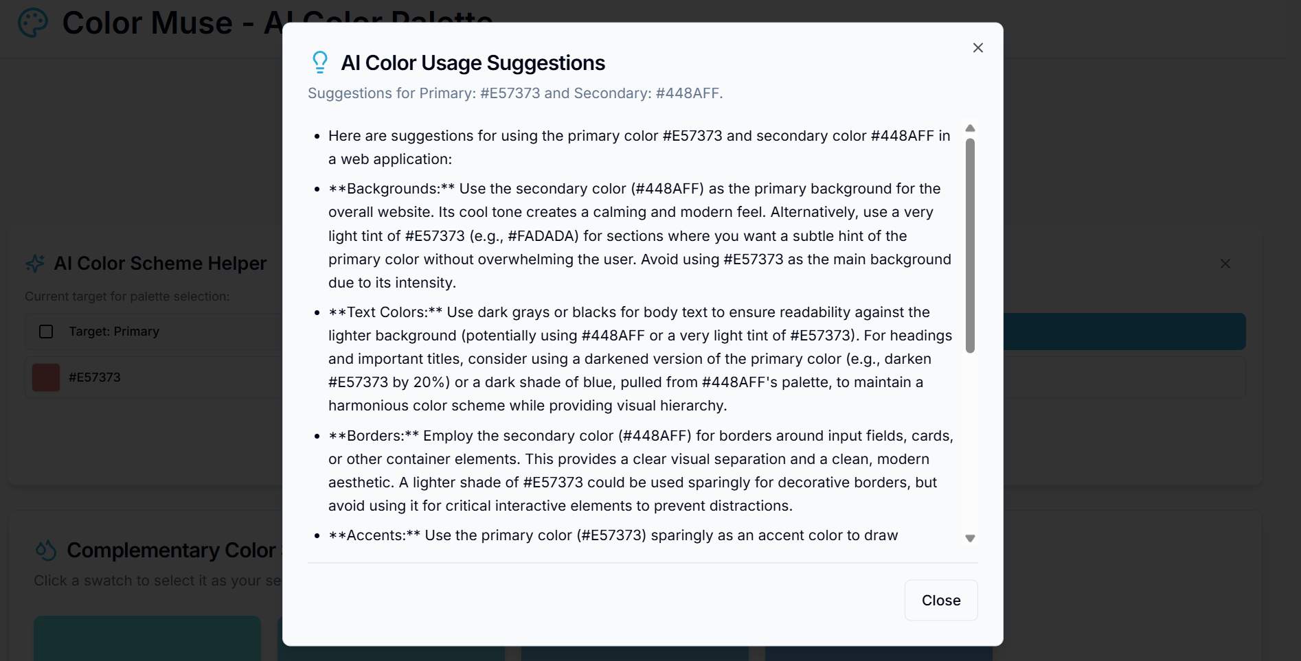 Color Usuage Suggestions feature