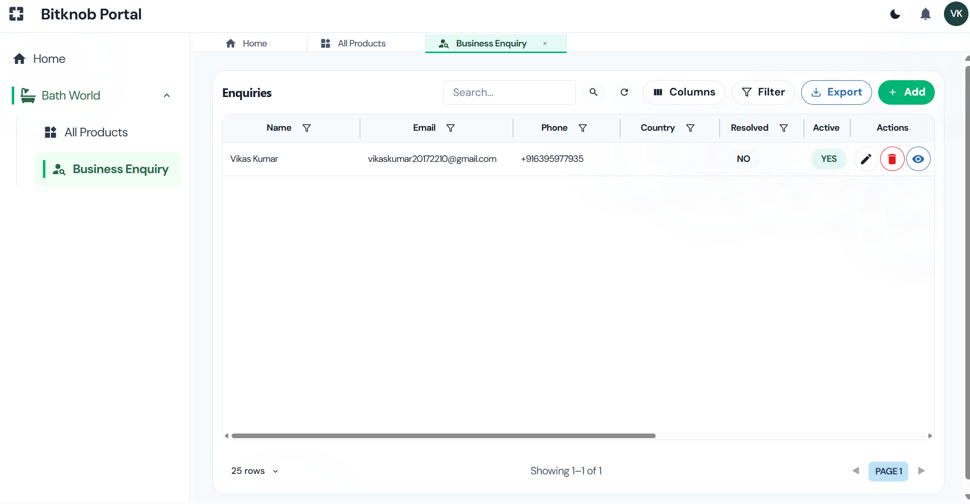Enquiry Management feature