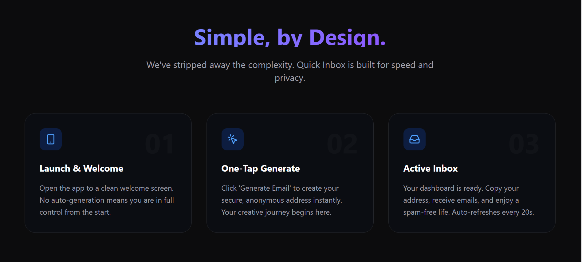 One-Tap Temporary Email Generation feature