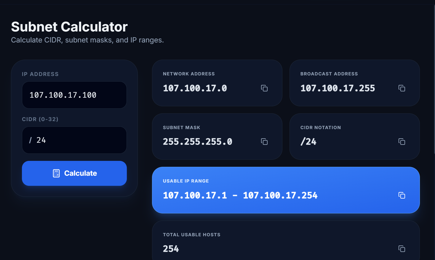 Subnet Calculator feature