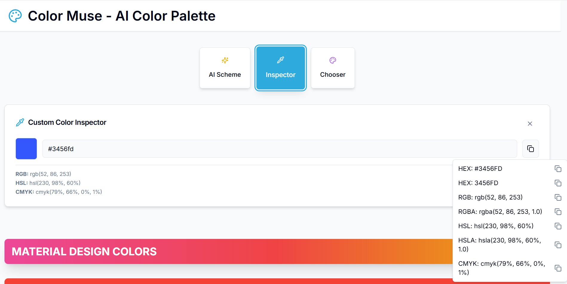 Color Inspector & Selector feature