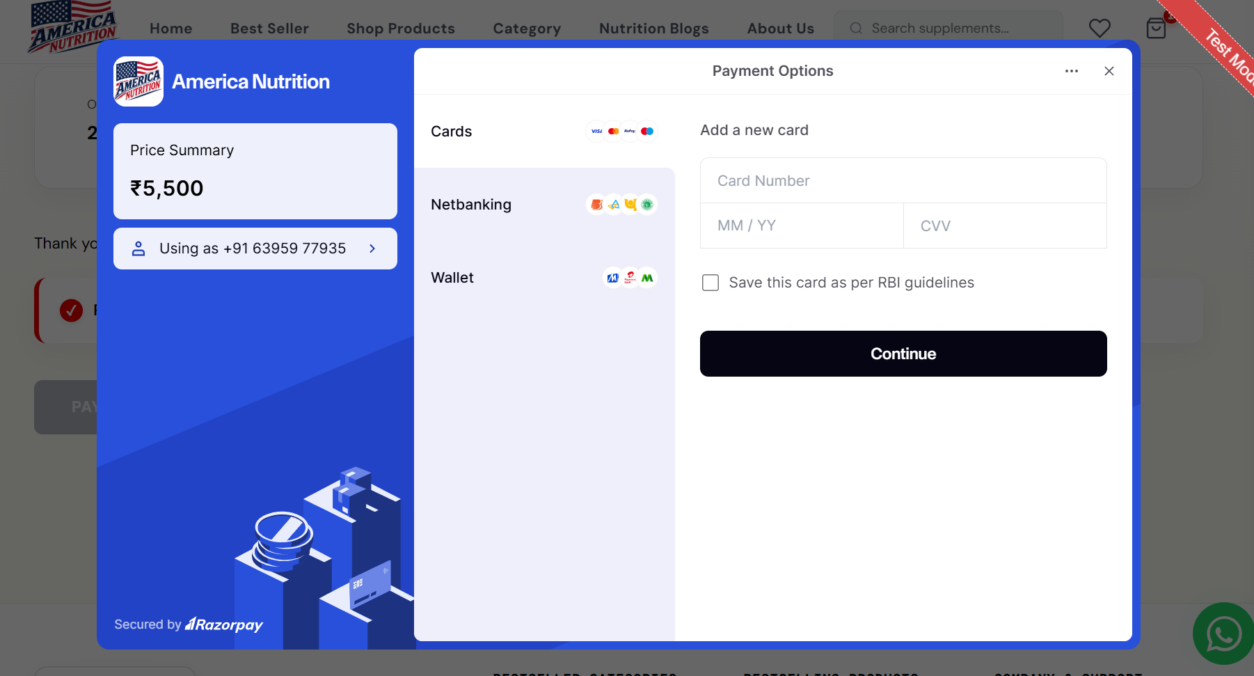 Account & Razorpay Payment Integration feature